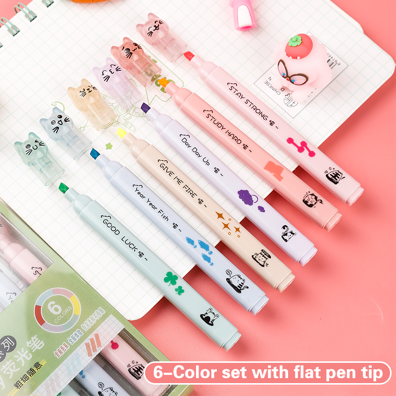 6 pcs/pack Kawaii Cat Claw Pas - Pastel Highlighter Set Double Ended recension och pris