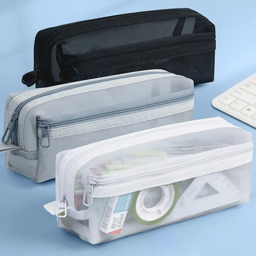 Large Capacity Double-Layer Me - Clear Mesh Pencil Pouch For Exam recension och pris