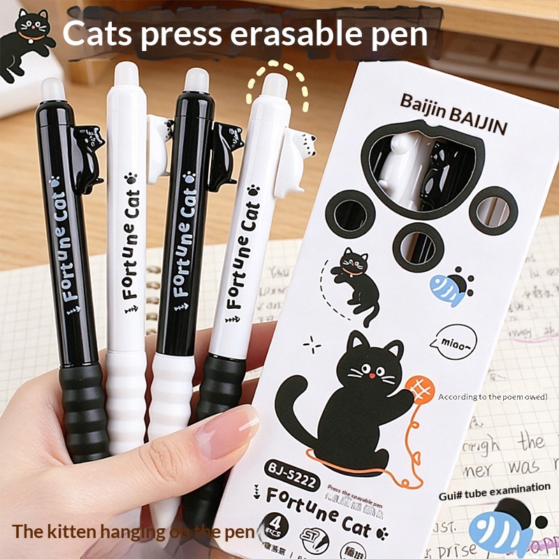 4pcs  Cute Cat Erasable Gel Pe - Retractable Eraser Pen Click recension och pris