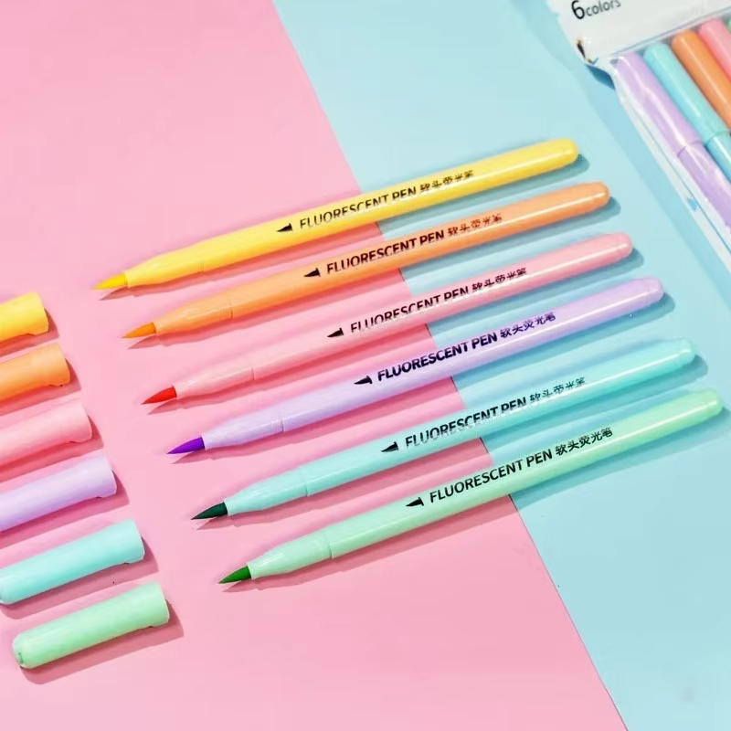 6 colors Soft Brush Fluorescen - Pastel Highlighter Set Double Ended recension och pris