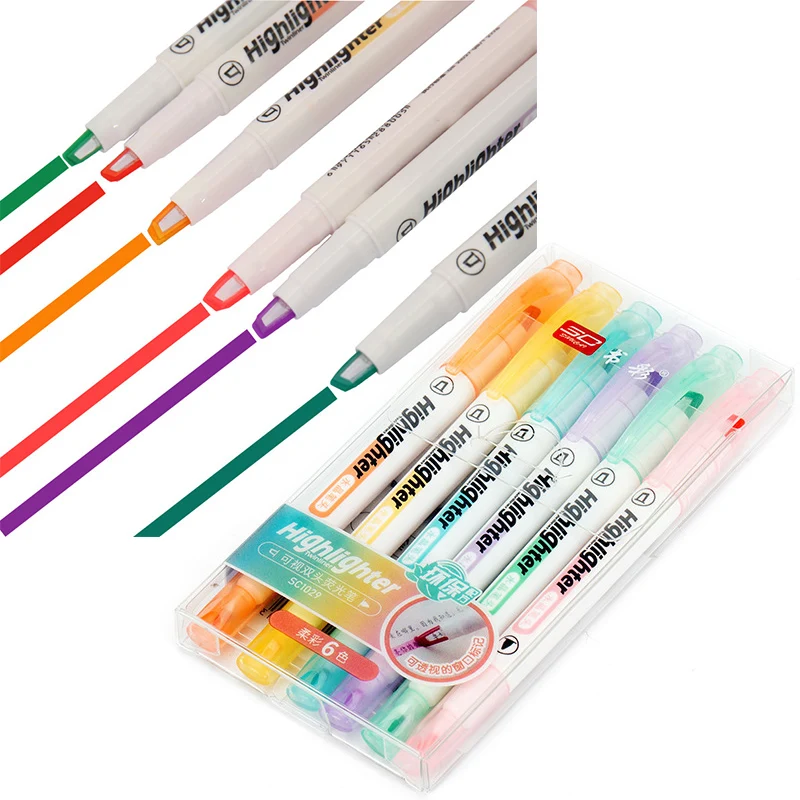 6 Colors/Set Unique Window Tip - Pastel Highlighter Set Double Ended recension och pris