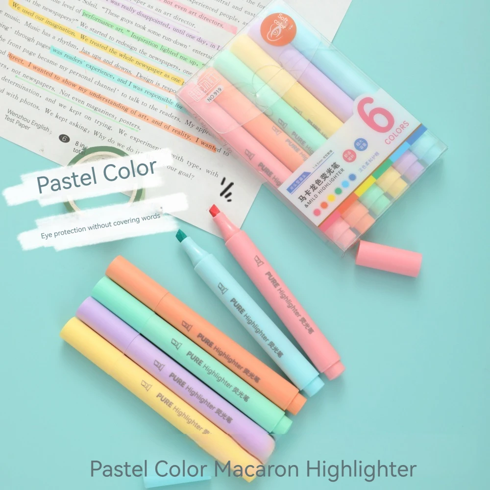 6Pcs/set Pastel Color Macaron  - Pastel Highlighter Set Double Ended recension och pris